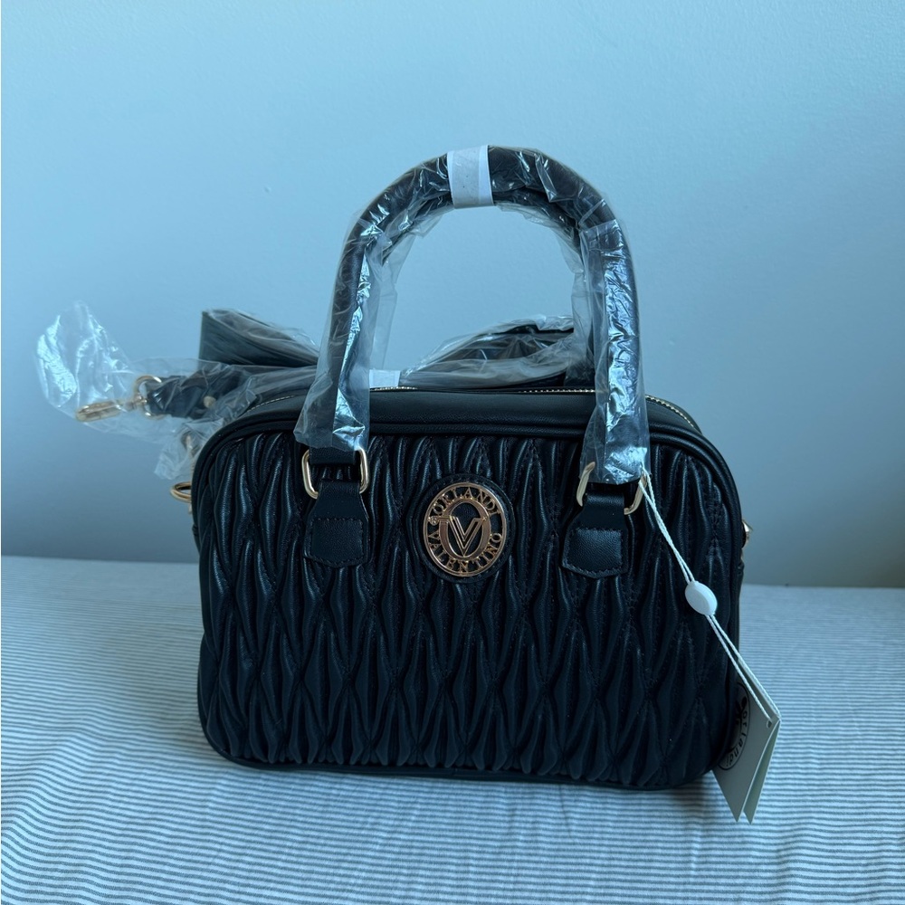 Valentino Orlandi Black Satchel with Textured Design